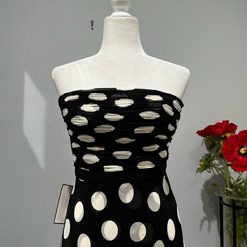 NEW Ann Taylor Silk Ruched A-line Fit Flare Strapless Polka Dot Midi Dress 2 NWT - Picture 2 of 16